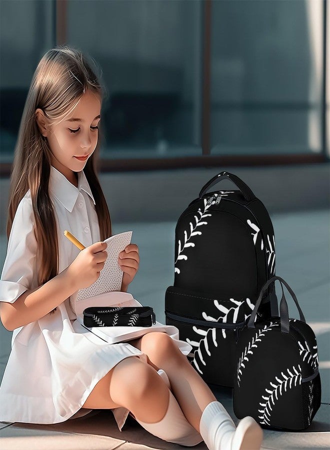 XaocNyx طقم حقيبة ظهر XaocNyx للبيسبول مع صندوق غداء ومقلمة، 3 في 1، طقم حقائب ظهر سوداء متطابقة للأولاد، حقيبة كتب ومقلمة رائعة - Image 2
